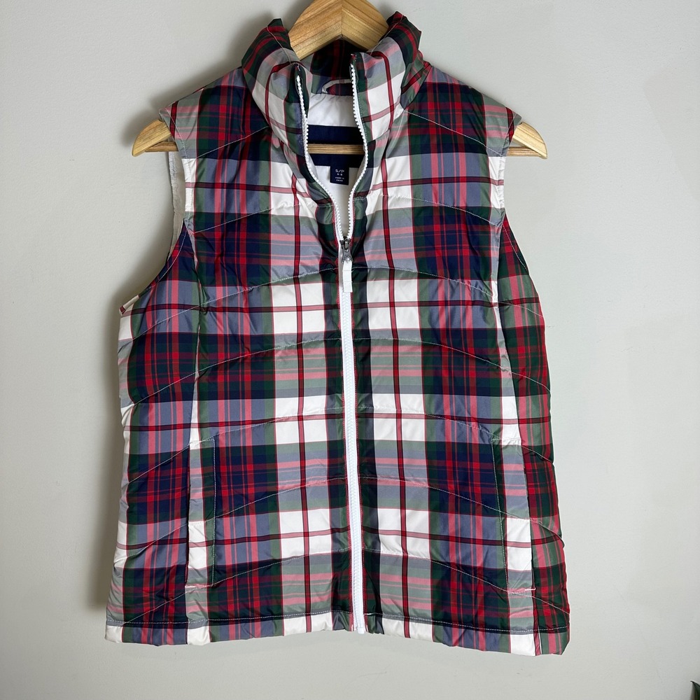 Lands End Womens Plaid Down Puffer Vest Size S/P 6-8 Red Green Blue Red White‎